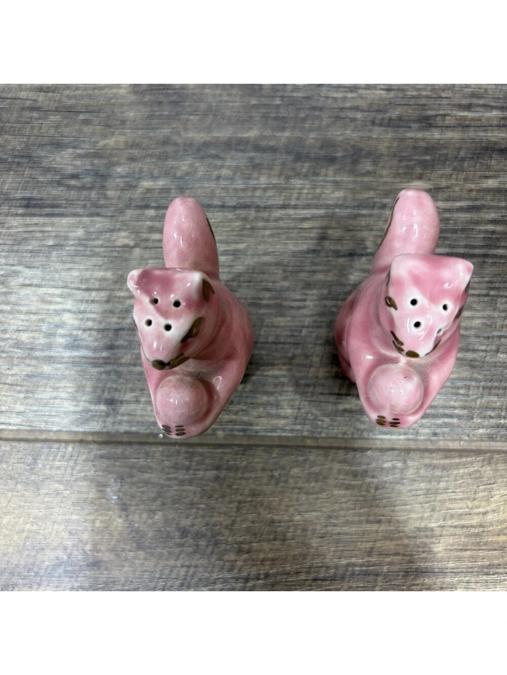 Vintage Pink & Gold Squirrels With Nut Salt And Pepper Shakers